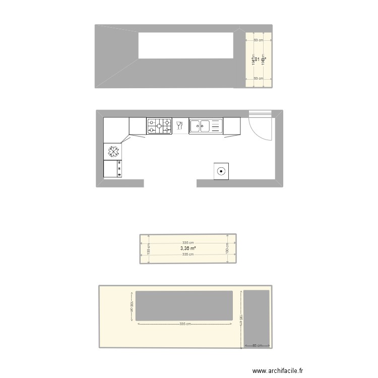 cuisine. Plan de 5 pièces et 23 m2