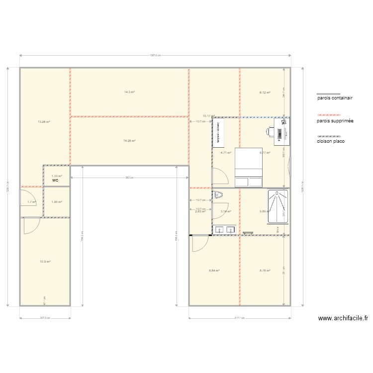 conteneur 5. Plan de 16 pièces et 117 m2