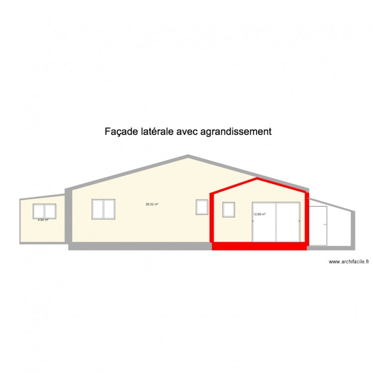 Façade avec agrandissement réduit. Plan de 0 pièce et 0 m2