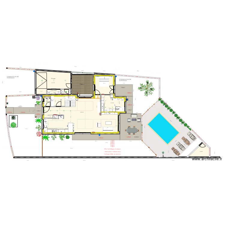 Cloture plus térrasses. Plan de 15 pièces et 333 m2