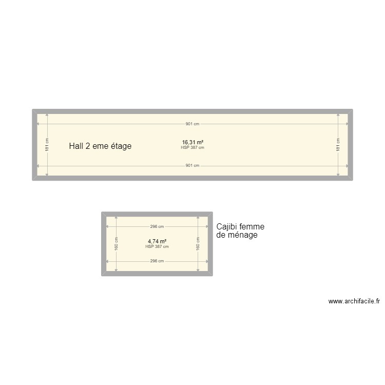 Hall 2 eme. Plan de 2 pièces et 21 m2