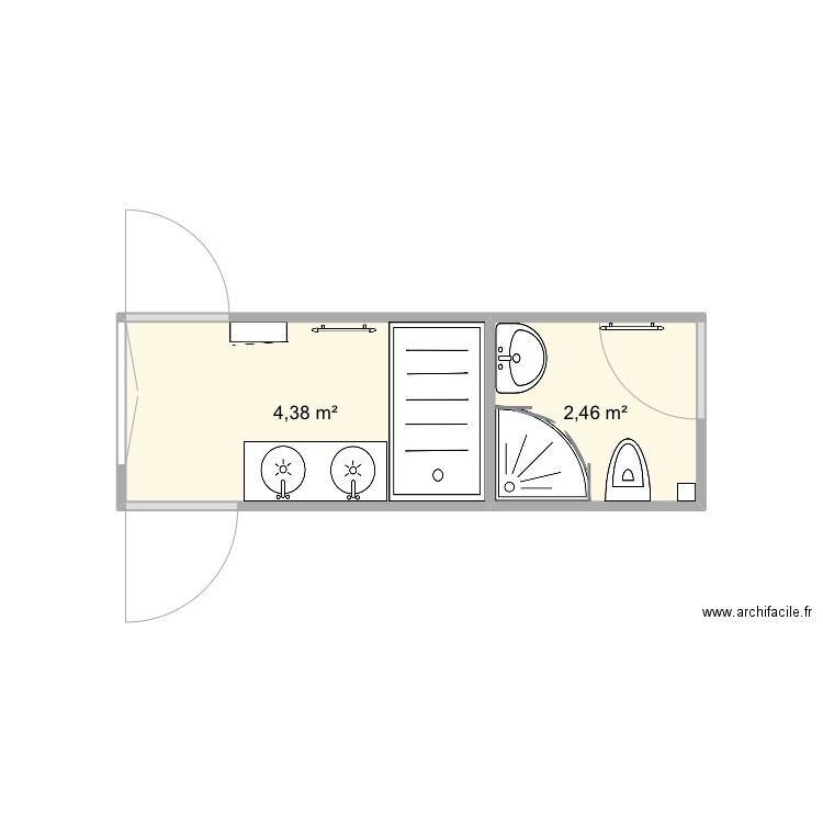 Salle de bain 2 wc2. Plan de 2 pièces et 7 m2