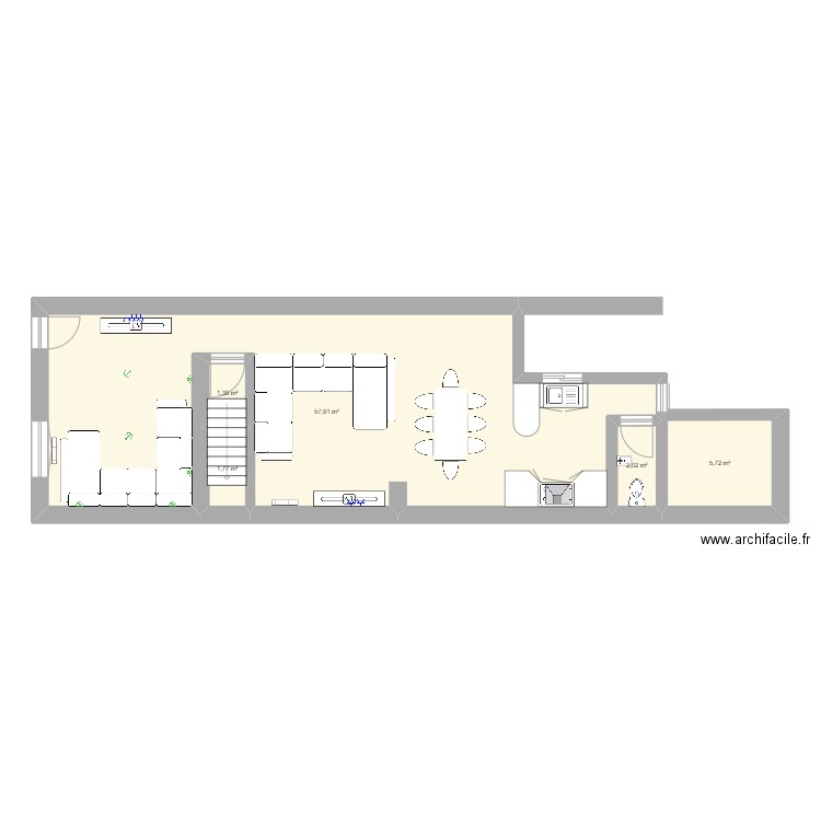 rez maison suite et fin. Plan de 5 pièces et 69 m2