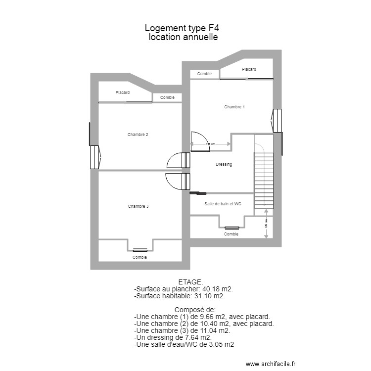 Logement type F4 non meublé après travaux. Plan de 0 pièce et 0 m2