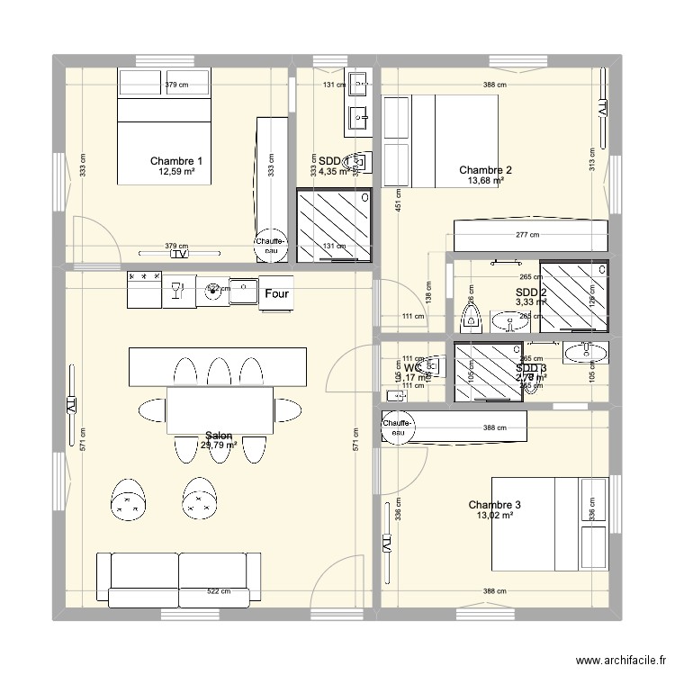 Olivet 2e aménagé. Plan de 8 pièces et 81 m2