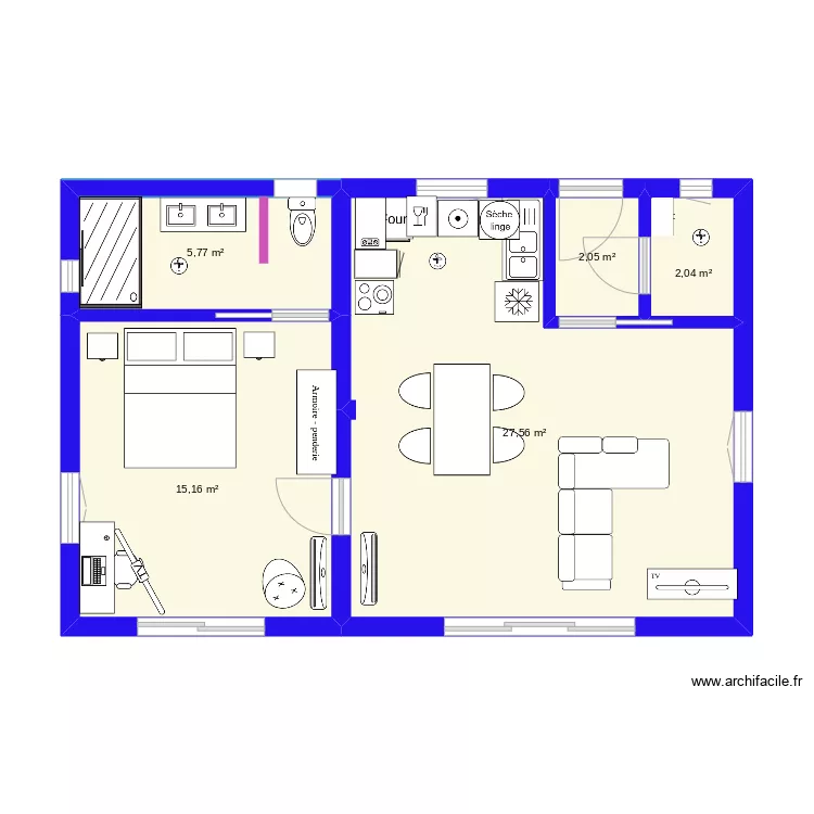 1 chambre lyon. Plan de 