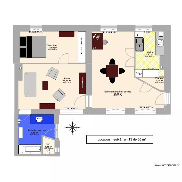 Catherine 3&egrave;me &eacute;tage. Plan de 13  et 137 m²