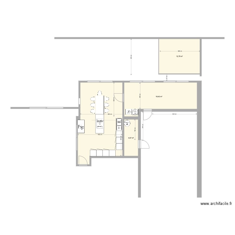 Projet travaux 2022 option 3. Plan de 4 pièces et 65 m2