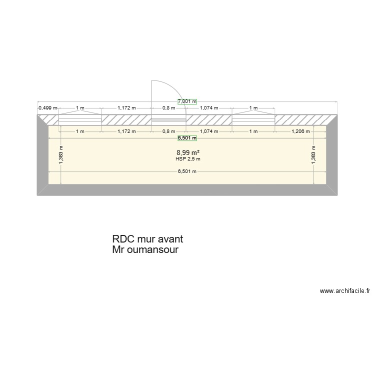 rdc mur avant . Plan de 1 pièce et 9 m2