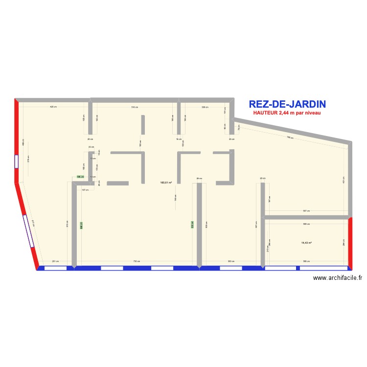 Rez de jardin PIERRE. Plan de 2 pièces et 175 m2