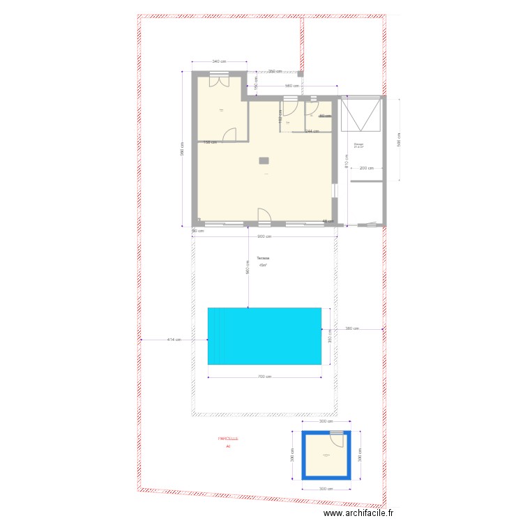 plan interieur bonne cote et extérieur avec picine et local. Plan de 0 pièce et 0 m2