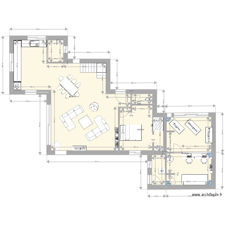 RDC CAMARINES 01. Plan de 3 pièces et 99 m2