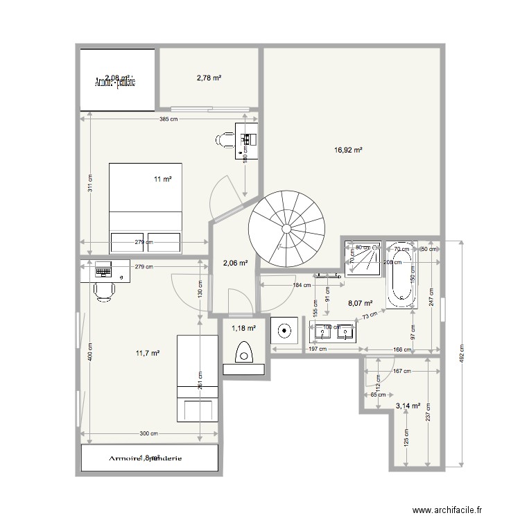 5B GG  SDB Plan général aménagé douche à gauche. Plan de 0 pièce et 0 m2