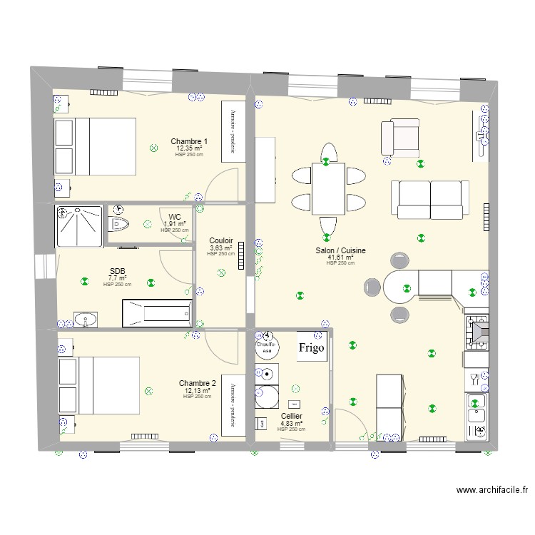 plan Electrique. Plan de 7 pièces et 84 m2