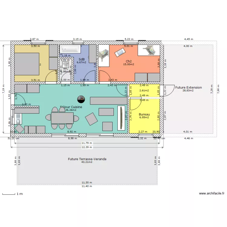 Maison 80m carr&eacute; habitable V1. Plan de 