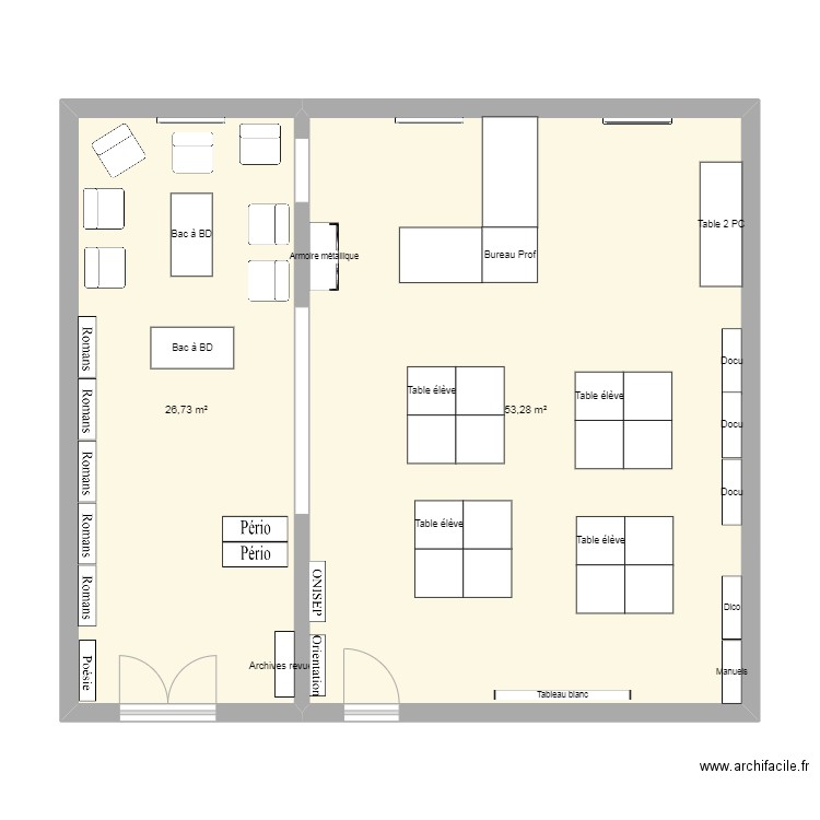 CDI. Plan de 2 pièces et 80 m2