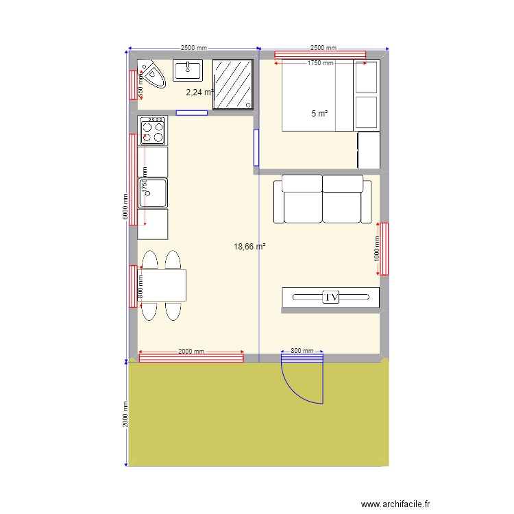 30 2111. Plan de 4 pièces et 35 m2