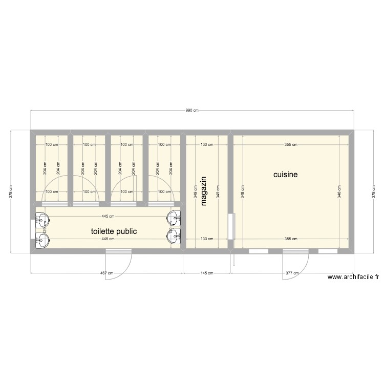 plan toilette public et cuisine . Plan de 0 pièce et 0 m2