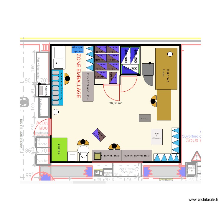 Vernaison V3. Plan de 1 pièce et 37 m2