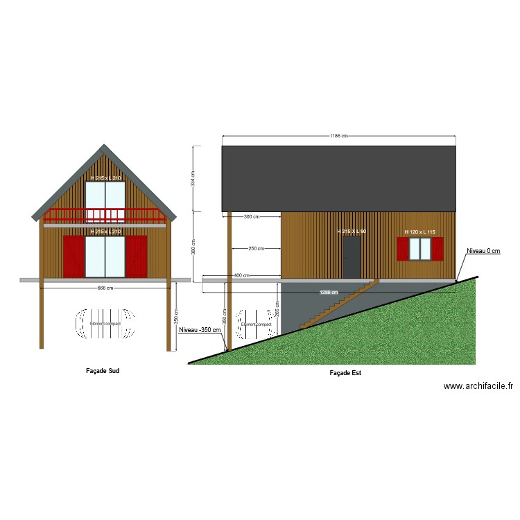 Facades et toiture ROUGE ( Sud et Est ). Plan de 0 pièce et 0 m2