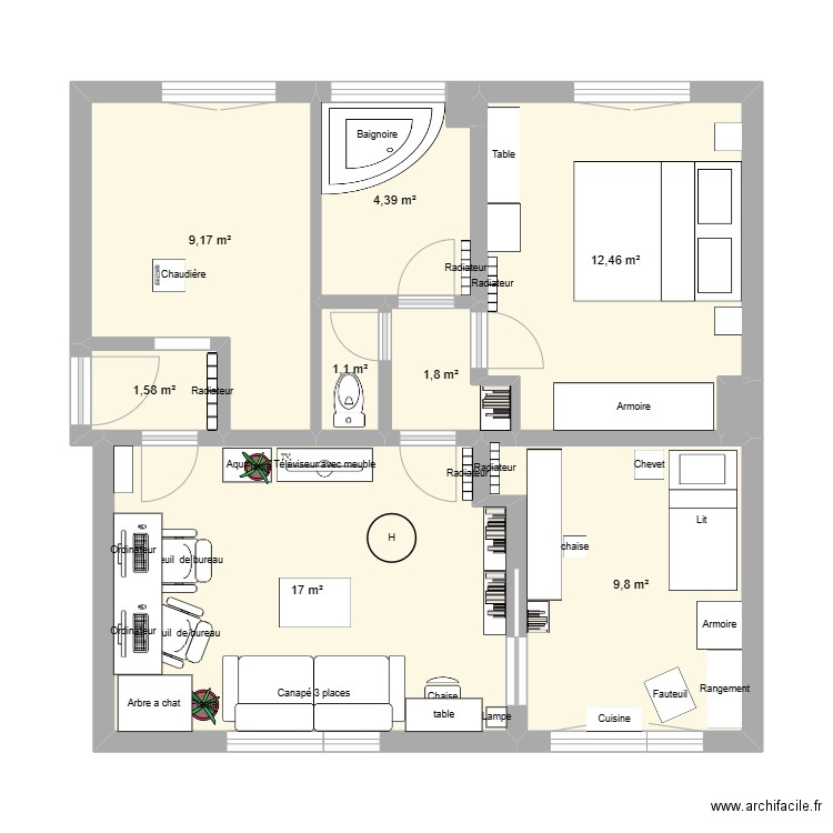 new appart. Plan de 10 pièces et 58 m2