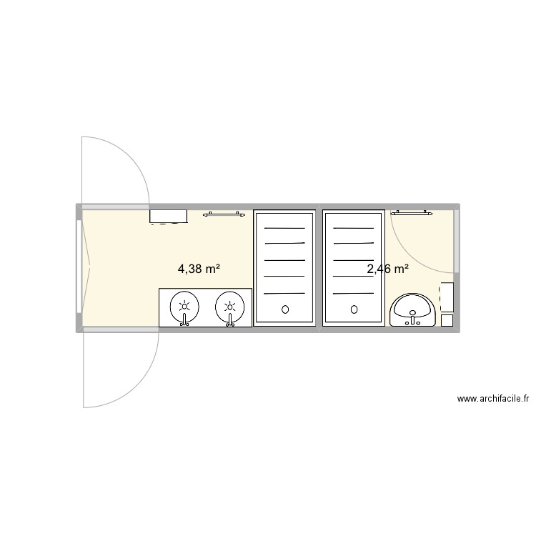 Salle de bain. Plan de 2 pièces et 7 m2