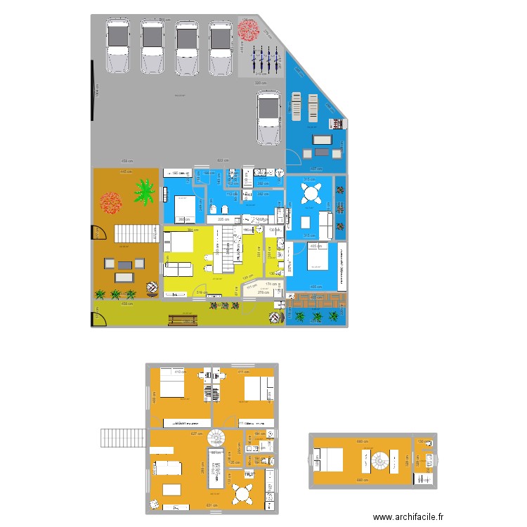 Plans réaménagements 3 LOGEMENTS La Mothe. Plan de 24 pièces et 418 m2