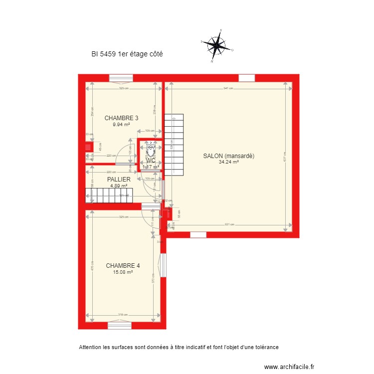 BI 5459 1er étage côté. Plan de 0 pièce et 0 m2