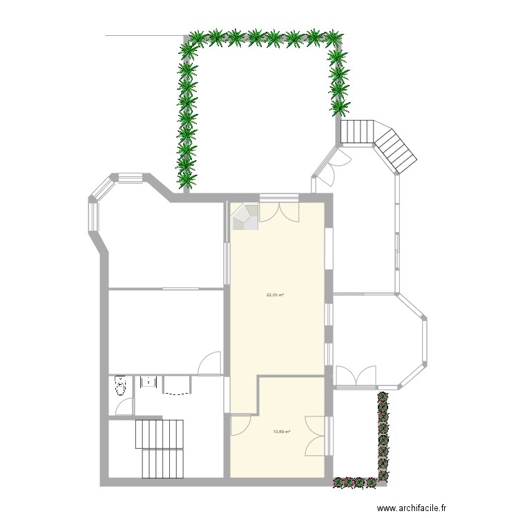 rez de chausse. Plan de 2 pièces et 33 m2