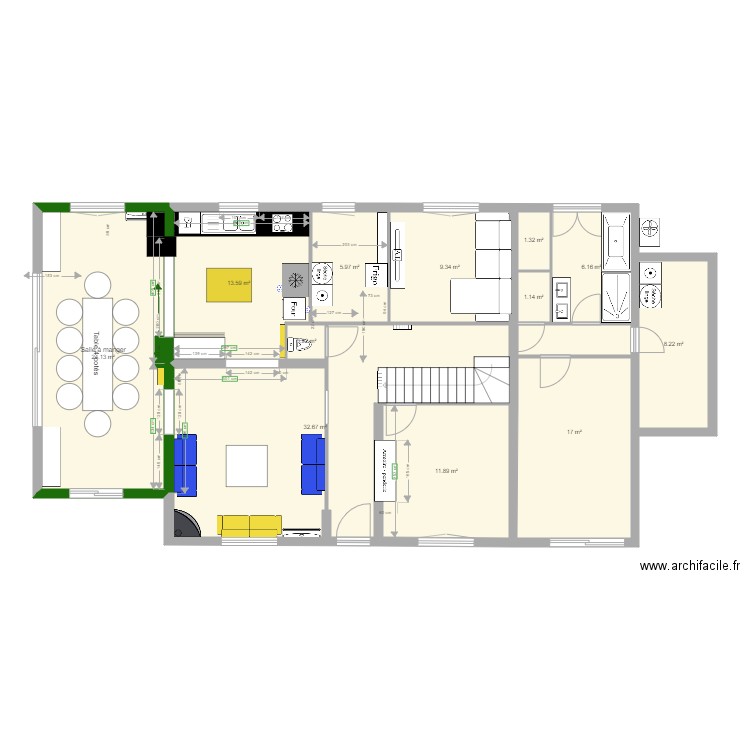 buanderie 3. Plan de 12 pièces et 132 m2