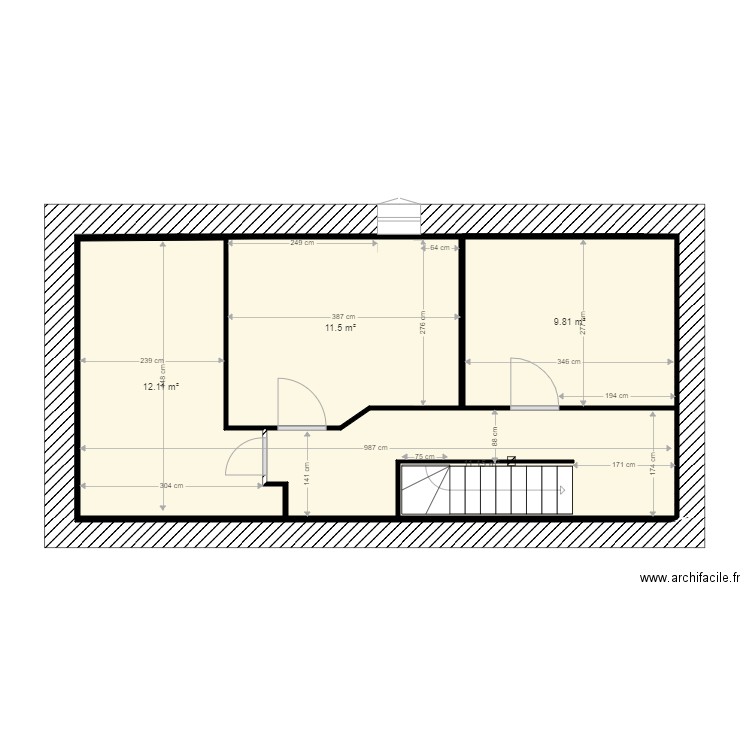 Maison etage  existant. Plan de 4 pièces et 45 m2