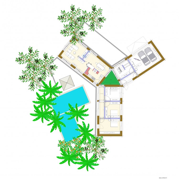 maison étoile. Plan de 4 pièces et 115 m2