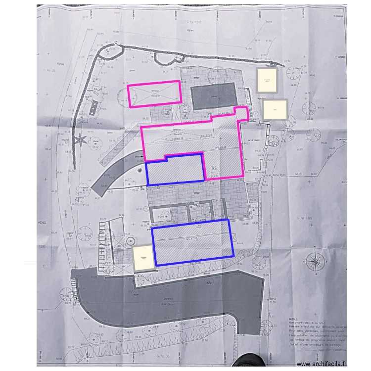 cafouche facade actuelle. Plan de 3 pièces et 76 m2