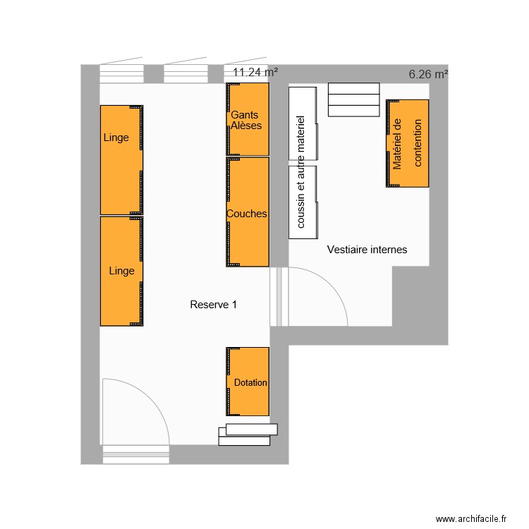 Ortho  Trauma  Réserve 1 devient vestiaires . Plan de 0 pièce et 0 m2