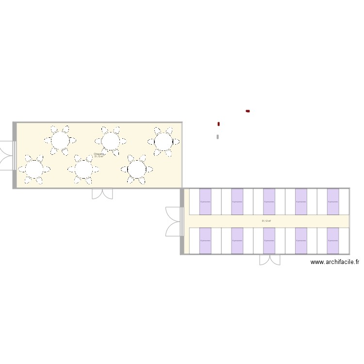 Chapelle. Plan de 3 pièces et 126 m2