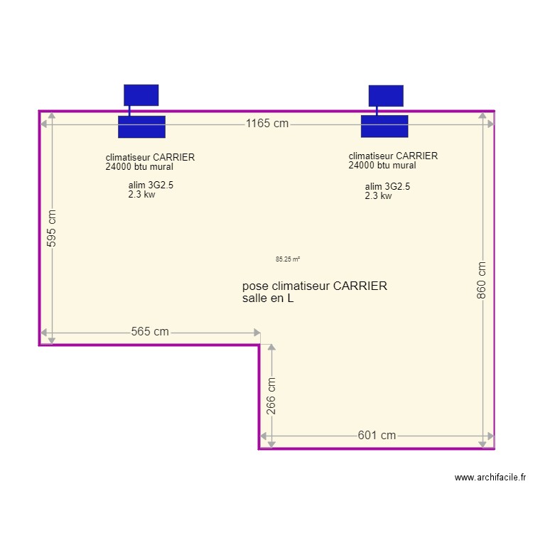 pose CLIMATISEUR salle en L. Plan de 0 pièce et 0 m2