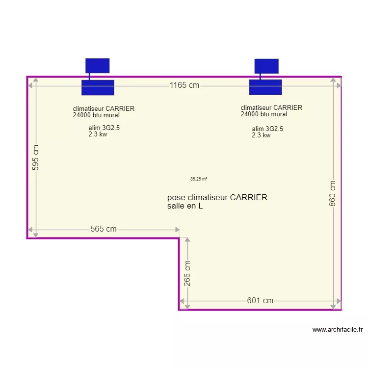 pose CLIMATISEUR salle en L. Plan de pose CLIMATISEUR salle en L. Plan de