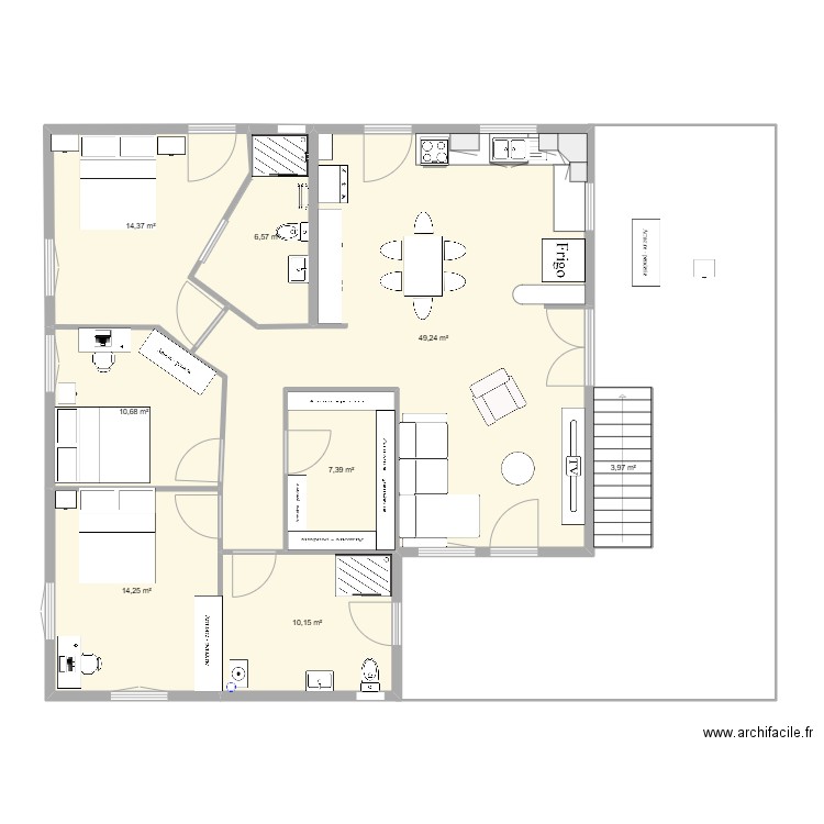 pjy chambre1. Plan de 8 pièces et 117 m2