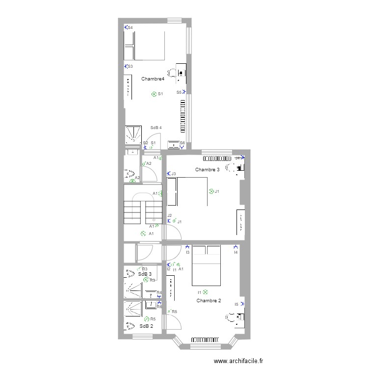 DENIS étage 1. Plan de 10 pièces et 67 m2