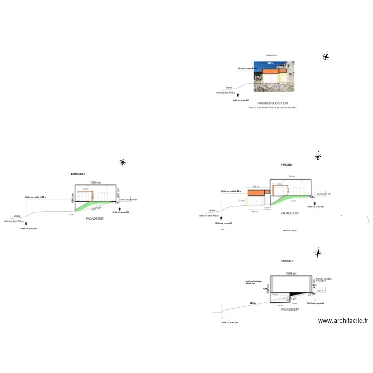 Façade est état existant. Plan de 0 pièce et 0 m2