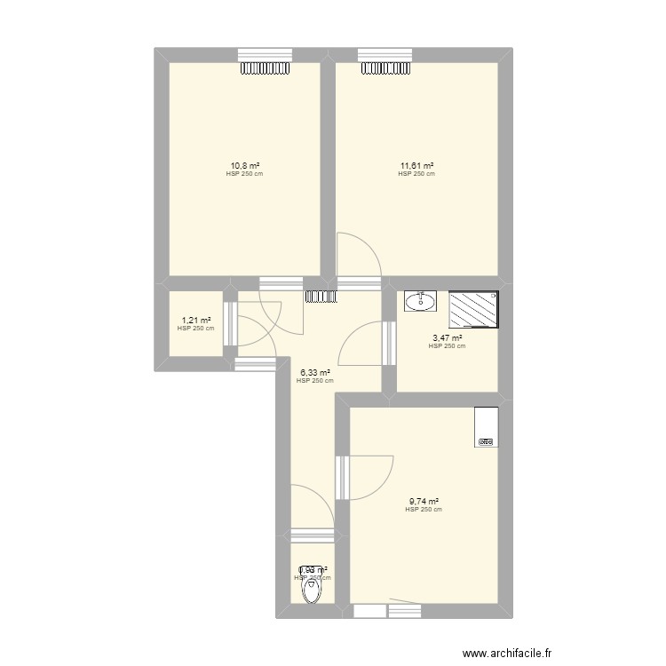 Appartement Irénée Lelièvre. Plan de 7 pièces et 44 m2