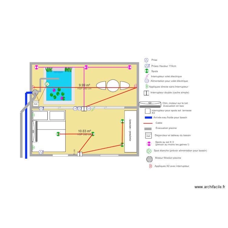 Petite chambre et terrasse bassin. Plan de 0 pièce et 0 m2