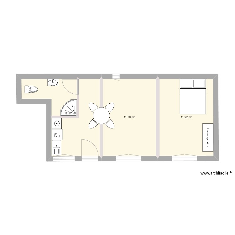 Gîte exemple. Plan de 3 pièces et 36 m2