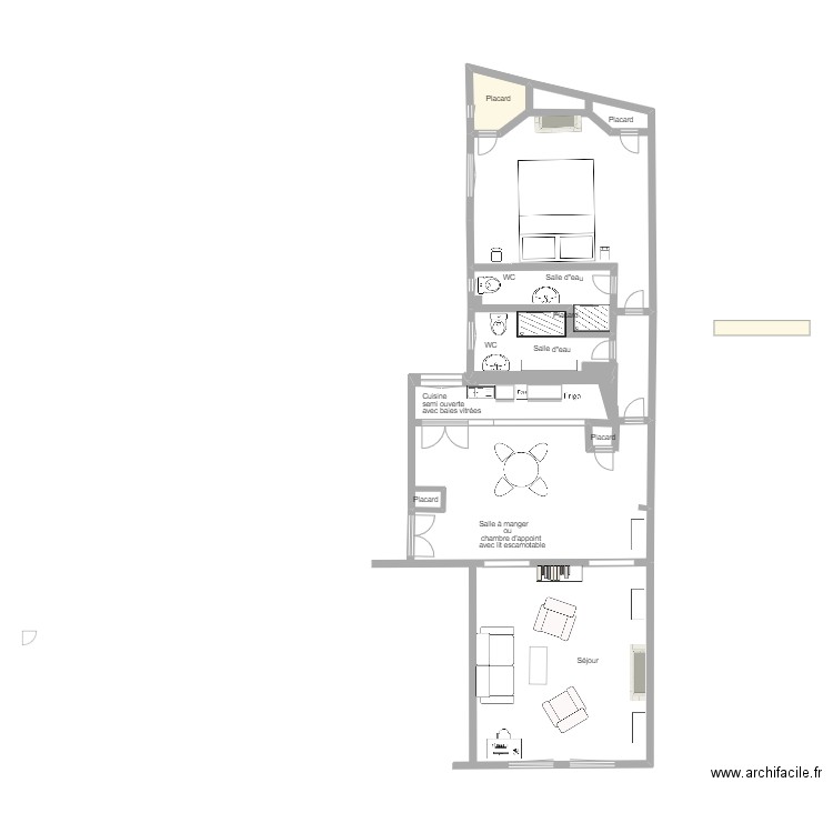 Plan Projet 15 Chomel. Plan de 1 pièce et 5 m2