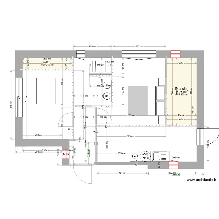 extension 2. Plan de 3 pièces et 21 m2