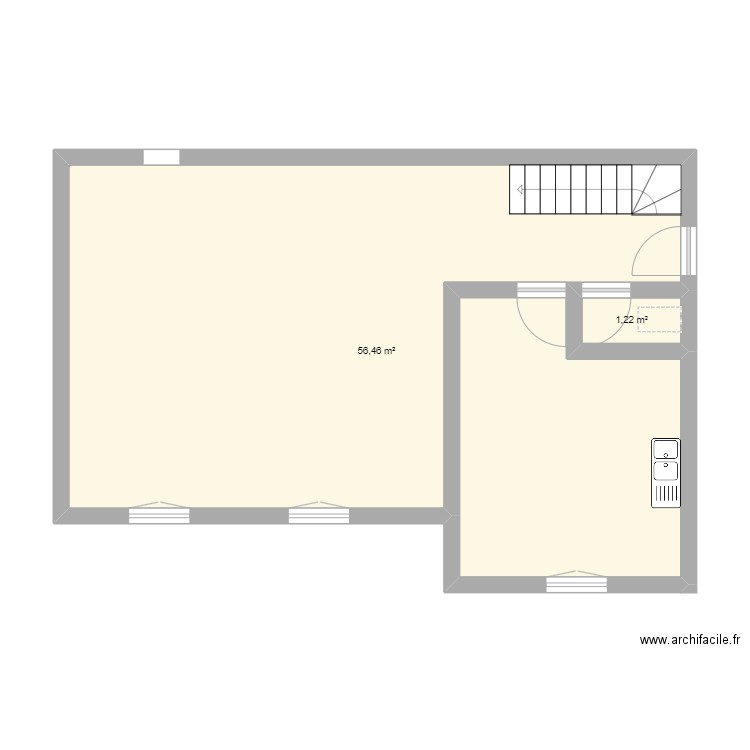 Maison cuisine. Plan de 2 pièces et 58 m2