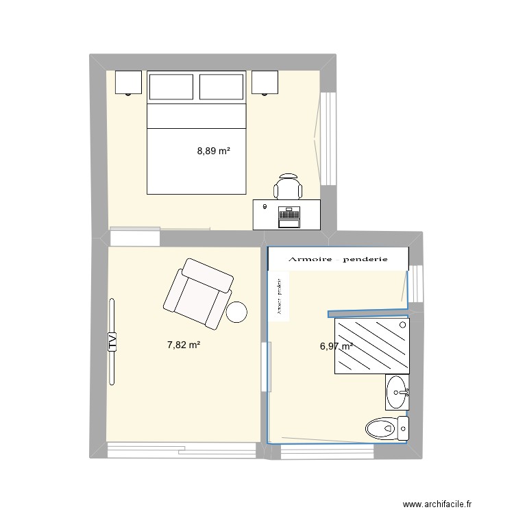 ANDREO 2. Plan de 3 pièces et 24 m2