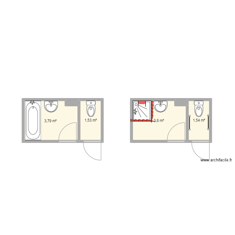 salle de bain lam. Plan de 6 pièces et 11 m2