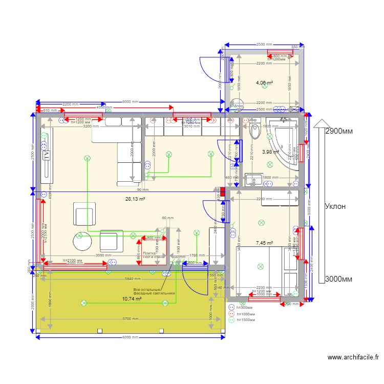 45 5 888 Геленджик. Plan de 5 pièces et 54 m2