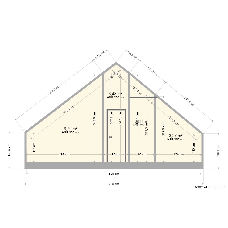 Coupe AA Bellot Variante. Plan de 4 pièces et 16 m2